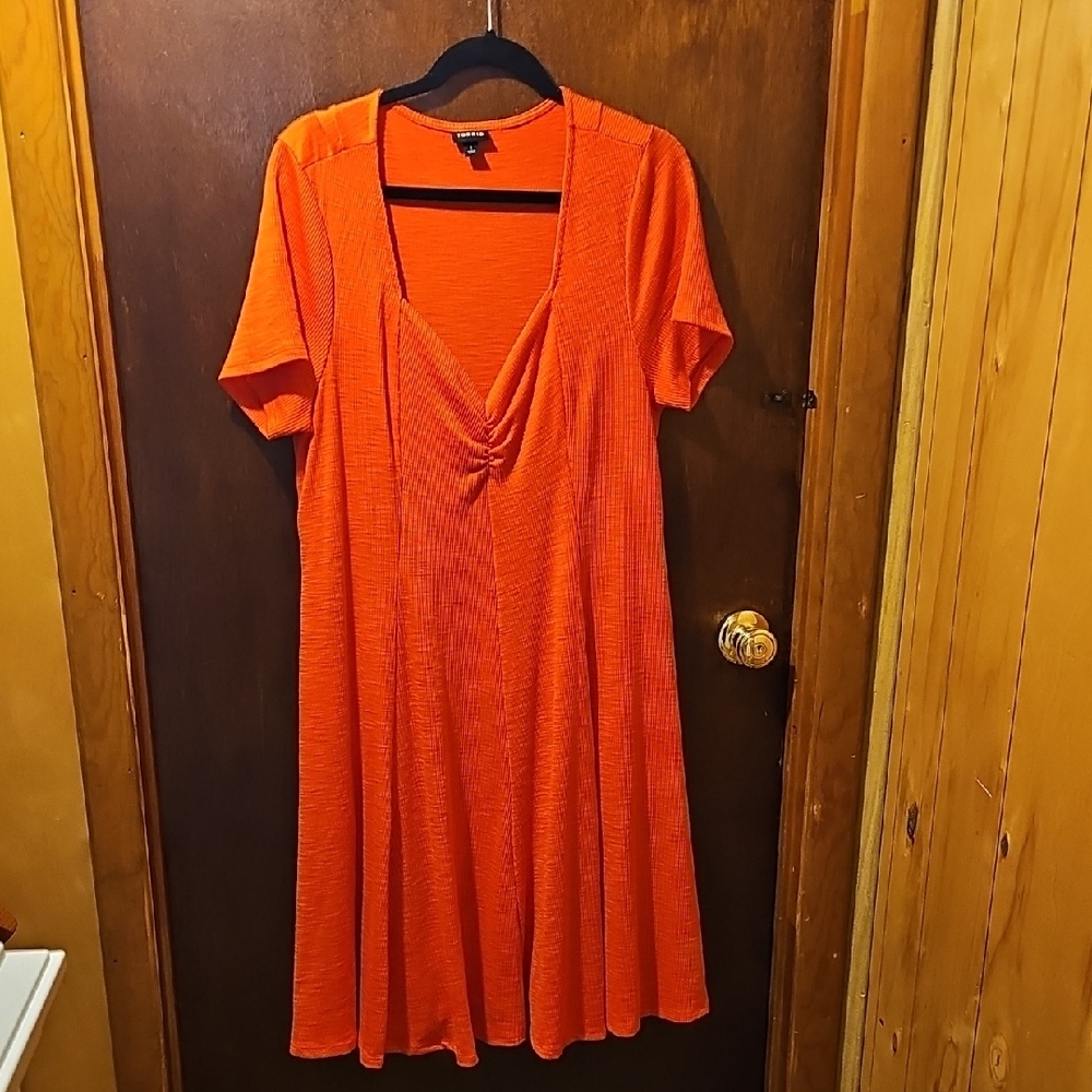 Orange Midi Sundress with Short Sleeves